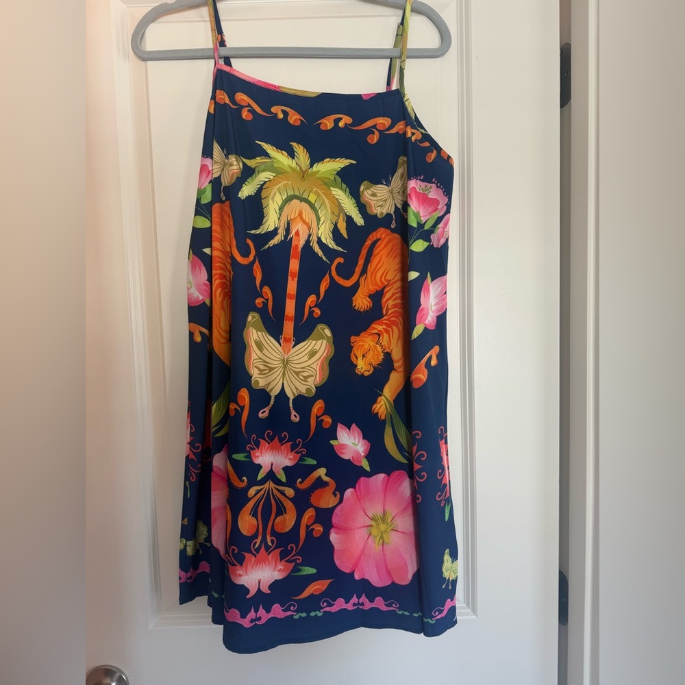Navy Tropical Print Maxi Skirt with Tigers & Florals